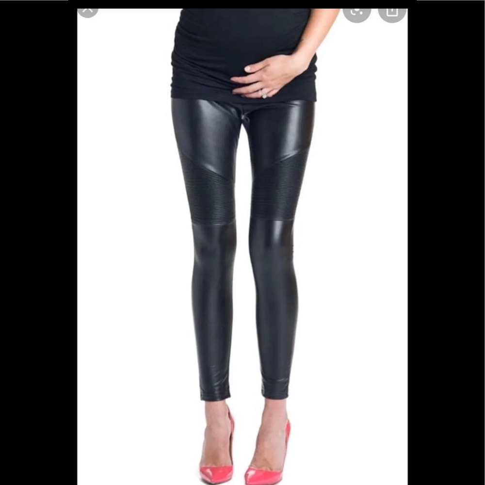 Faux leather maternity moto leggings
